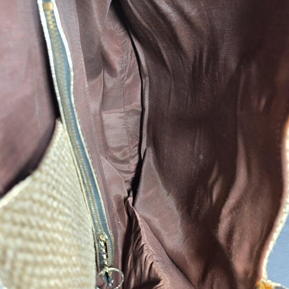 Vintage Handmade Tote Bag Velvet Flowers Woven Straw Look Purse Acrylic Handles - Picture 12 of 12